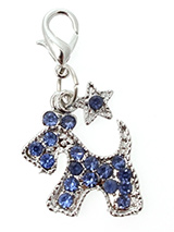 Blue Diamante Scottie Dog Collar Charm - Accent your pups collar with our Blue Diamante Scottie Dog Collar Charm. The adorable dog shape lets everyone know who's the most fashionable pup on the block. The rhinestone accents add all the bling you need, for eye-catching style that matches the sparkling personality of your best friend.