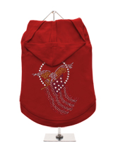 GlamourGlitz American Spirit Dog Hoodie - Exclusive GlamourGlitz 100% Cotton Hoodie. Embellished with the American Eagle swooping down and clutching the Stars and Stripes, symbolizing the Spirit of America. Crafted with Red, Silver and Blue Rhinestuds that catch a sparkle in the light. Wear on it's own or match with a GlamourGlitz ''Mommy a...
